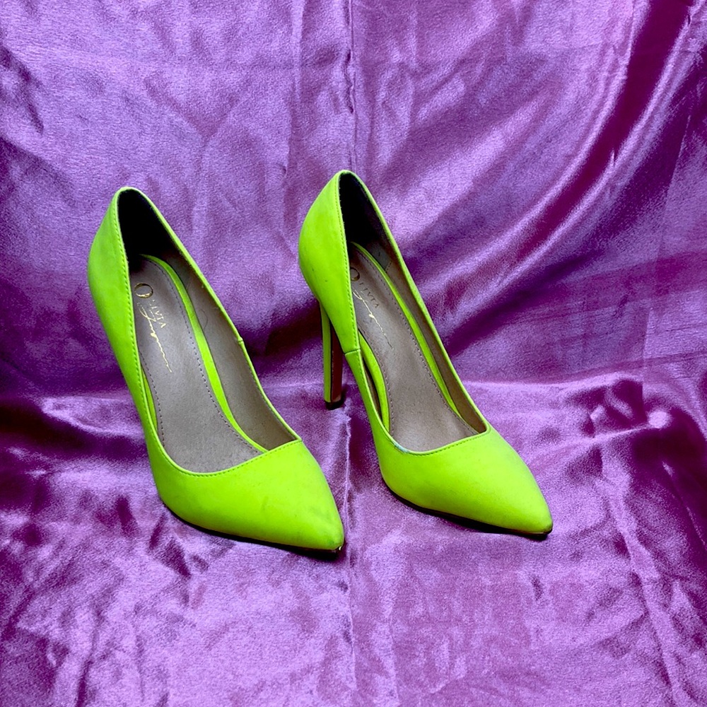 neon yellow high heels